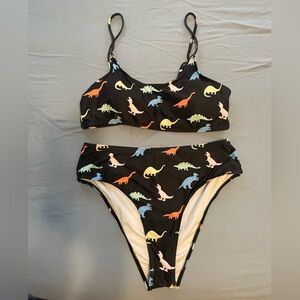 Black with Multicolor Dinosaur Print Bikini